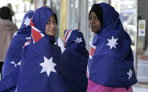 Women in Australian flag