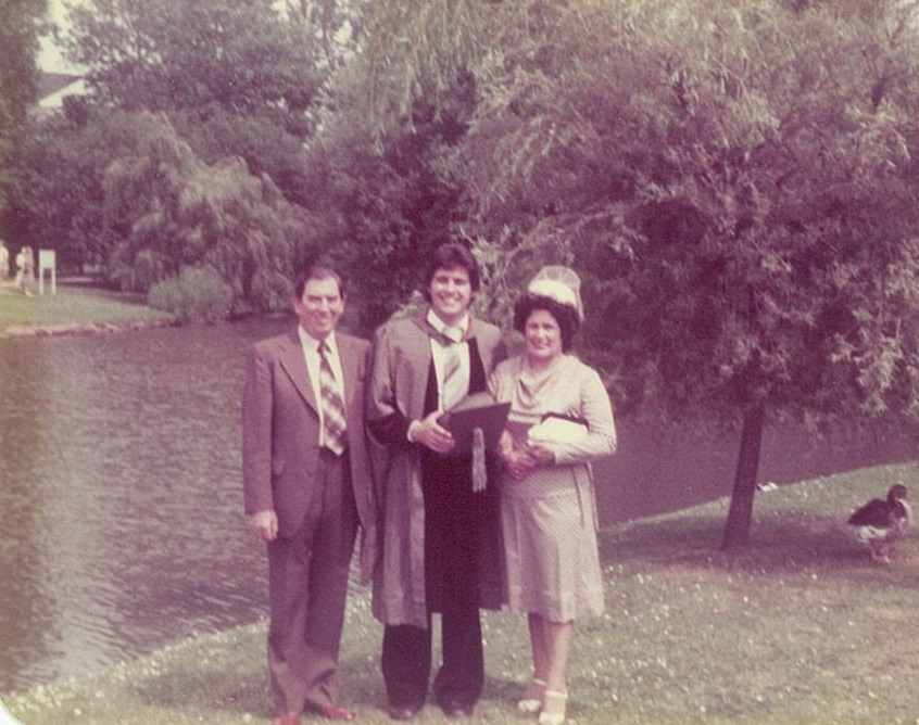 Professor David Rowe at his graduation with his parents 