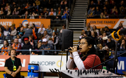 Western music students performing at GIANTS Netball