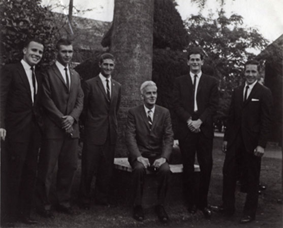 Diploma Day, 1970 s (print 1 of 4) - B Doman (Principal) with five graduating students [Hawkesbury Agricultural College (HAC)]