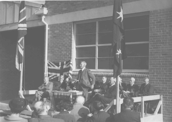 Opening of the Cannery and Packing House (3 of 6) - EA Southee (Principal) giving an address [Hawkesbury Agricultural College (HAC)]