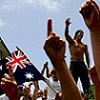 Thumbnail of people's arms in the air during Cronulla riots 