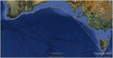 RV Southern Surveyor voyage marked on a satellite image