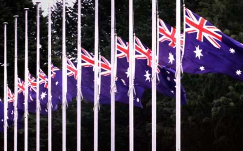 Australian flags at half mast