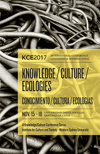 Cover of the KCE Conference program which has a black and white image of dried seaweed with the conference details in a yellow box placed over this image.