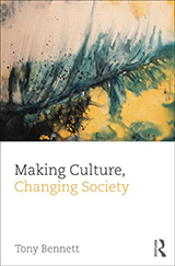 The cover of Making Culture, Changing Society. Features a yellow and green painted abstract image.