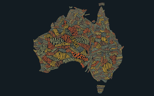 Art by Dave Foster, 380 language groups for Australian Geographic. 