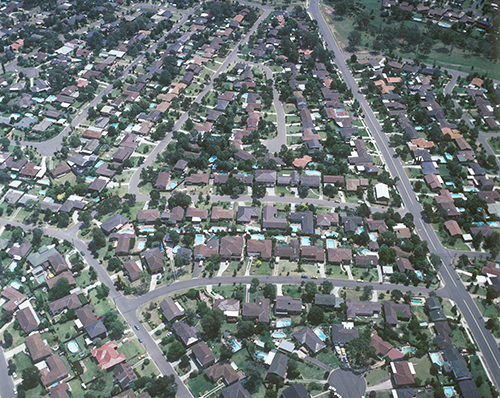 Aerial view of houses in suburbs