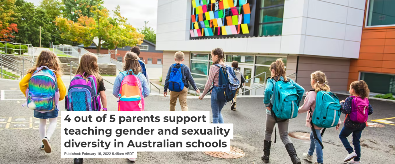 4 out of 5 parents support teaching gender and sexuality diversity in Australian schools
