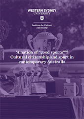 A small image of the 'A nation of :good sports"' flyer which has a purple tint over a photo of a trophy sitting on a table.