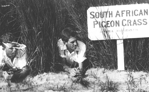 P446 Experimental Plots: Two students lying in a plot of South African Pigeon Grass [Hawkesbury Agricultural College (HAC)] 1900s